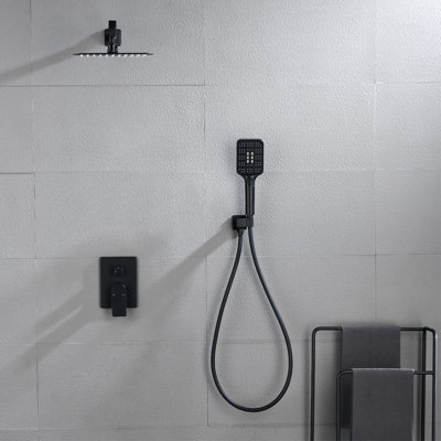 Wall Mounted Shower System With Handheld Shower Single Handle Shower Faucet Set Brass 10 Inch Shower Trim Kit With Rough-In Valve