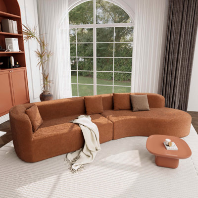 Canapé modulaire de 132 po au design incurvé, canapé modulaire en chenille 2 pièces avec 4 coussins, éponge moelleuse et coussin à ressorts, grand canapé modulaire en éponge pour le salon