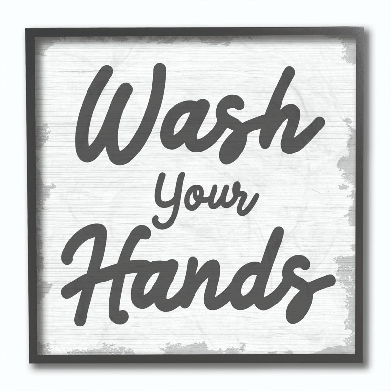 «Wash Your Hands Bathroom Neutral Gray Word Design», art textuel, Giclée encadrée noir minuit, H 12 po x l 12 po