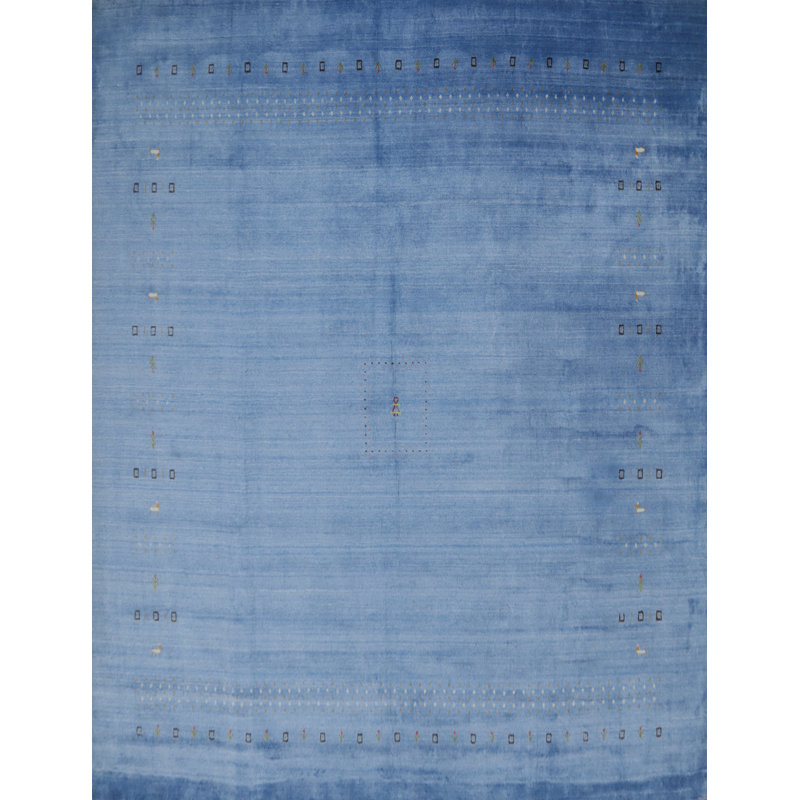 Elegant Blue Gradient Gabbeh Style Area Rug 10x10 with Subtle Patterns