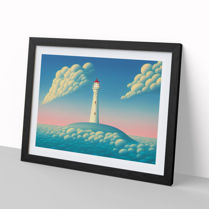 Hypnotic Lighthouse - Single Picture Frame Print, 46cm H x 64cm W x 2cm D, Black