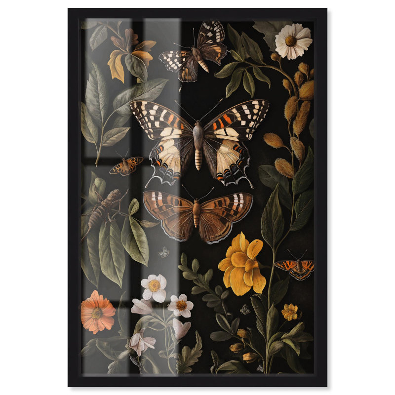 «Winged visiteurs I», reproduction botanique par Art Remedy, Noir, H 25 po x l 17 po