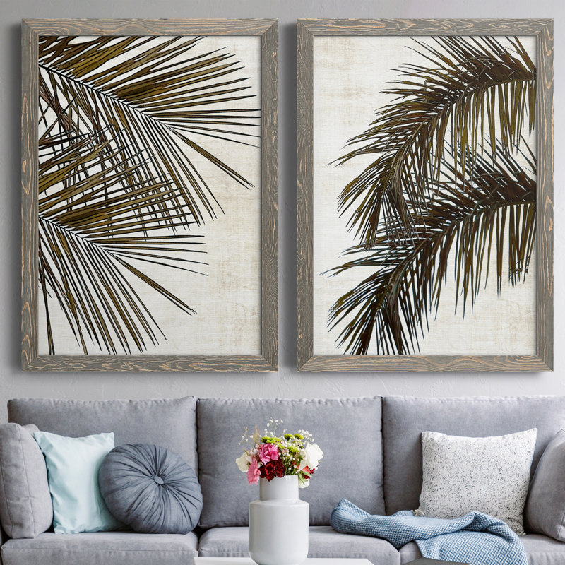 Palm I - ensemble de 2 peintures sur toile encadrées, H 24 po x l 36 po x P 1,5 po, Gris