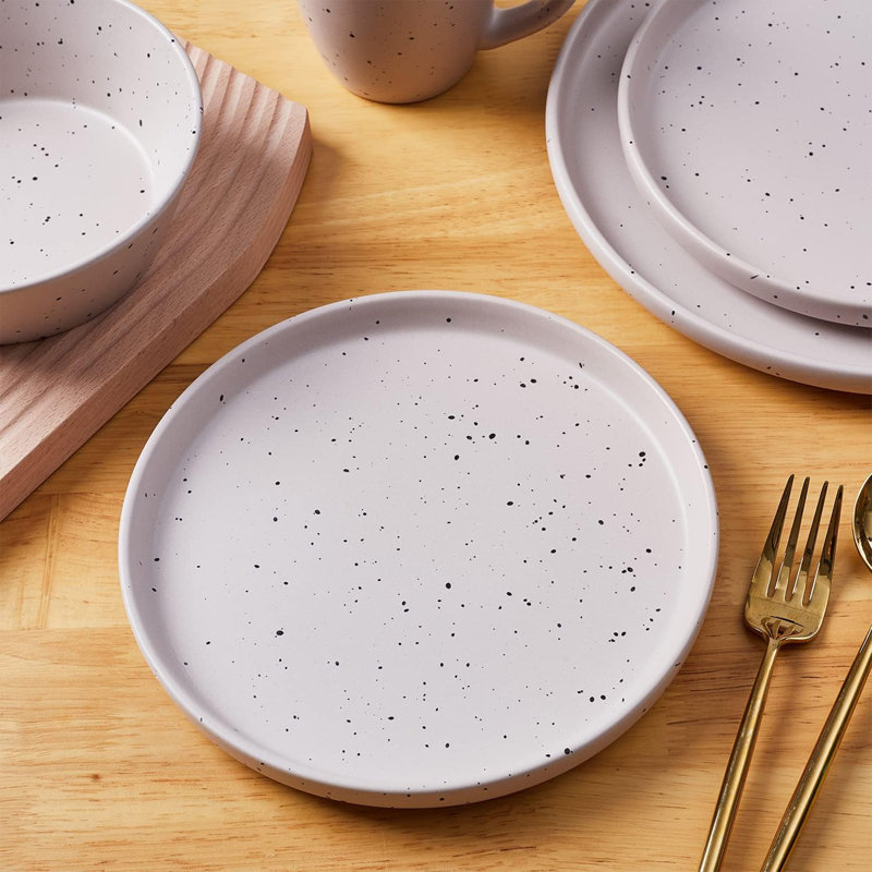 Stone Lain Jade Stoneware 16 Piece Dinnerware Set with Service for 4, Taupe, Cream