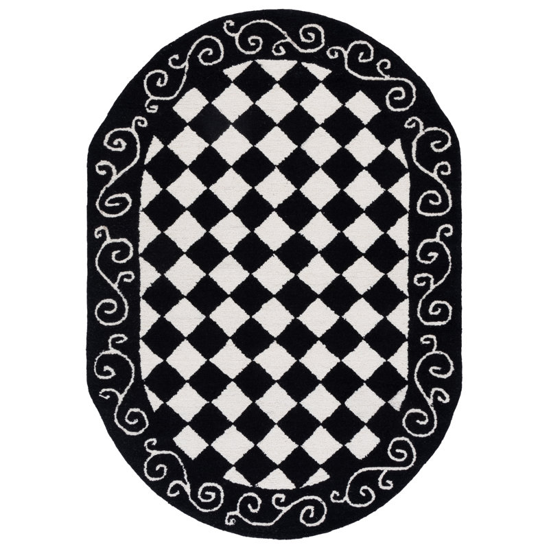 Tapis géométrique en laine crocheté à la main Brayton, Ovale 4 pi 6 po x 6 pi 6 po