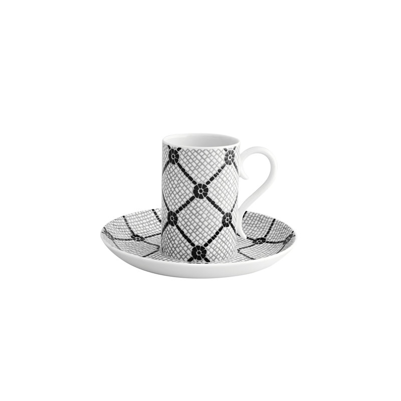 Portuguese Cobblestone Pattern Ceramic Coffee Cup and Saucer Set