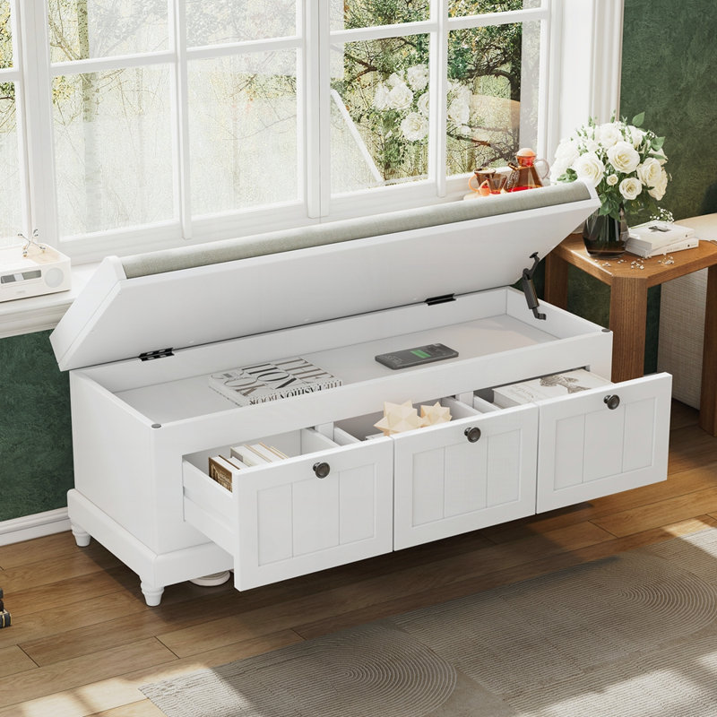 Banc de rangement rembourré 3 tiroirs Classic, Blanc
