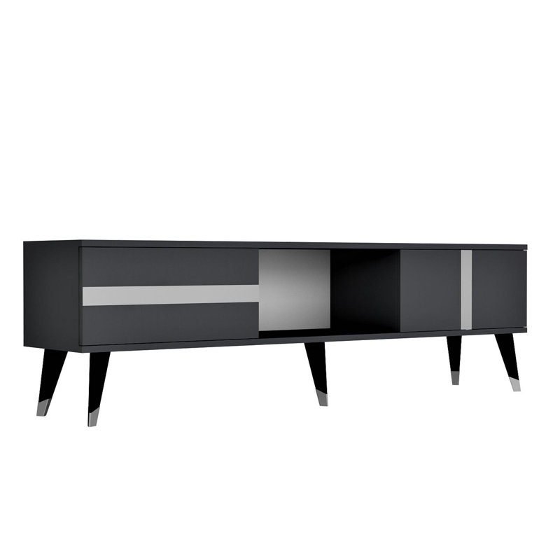 Modern TV Stand, Anthracite and Silver, 59.1 x 11.8 x 29.2 inches | 100% Melamine Coated Particle Board, Thickness: 0.7 inches | Sleek Design, Perfect for Living Room & Entertainment Spaces, Durable & Stylish
