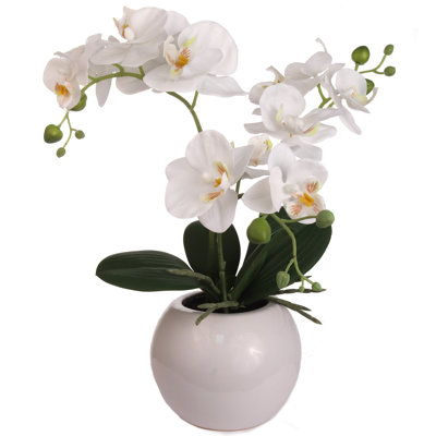 Arrangement de 13 po orchidée phalaenopsis artificielle blanche dans un vase en céramique