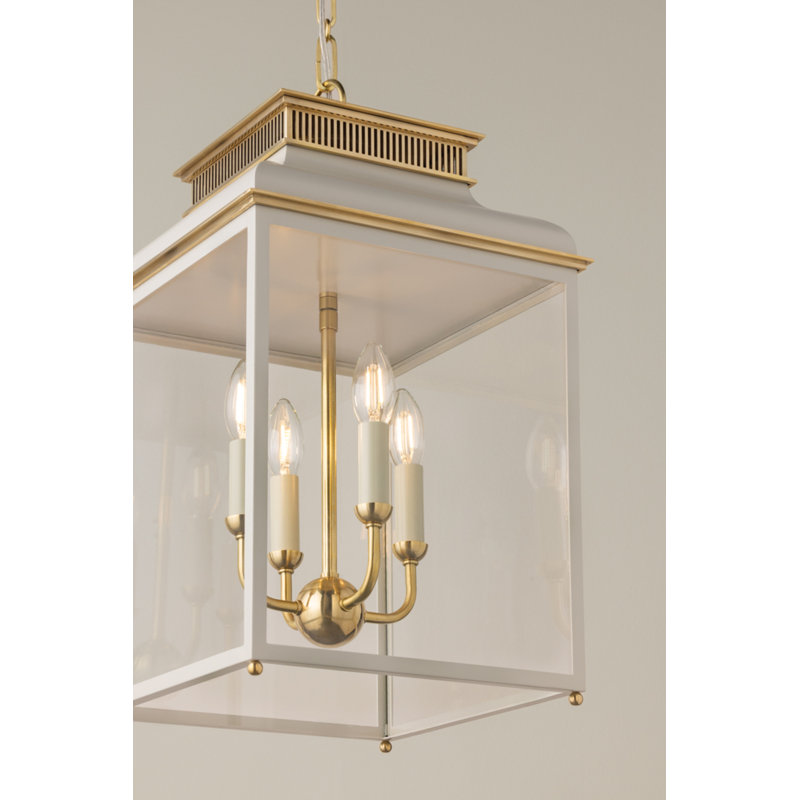 Houghton Lantern in Aged Brass and Distressed Bronze by Mark D. Sikes, Aged Brass/Off-White, 22.25" H x 12.75" W x 12.75" D