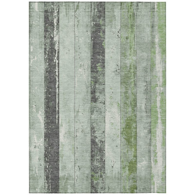 Tapis intérieur / extérieur rayé vert et gris 5 'x 8'