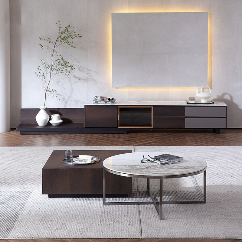 Expandable Rock Panel TV Stand Coffee Table Set