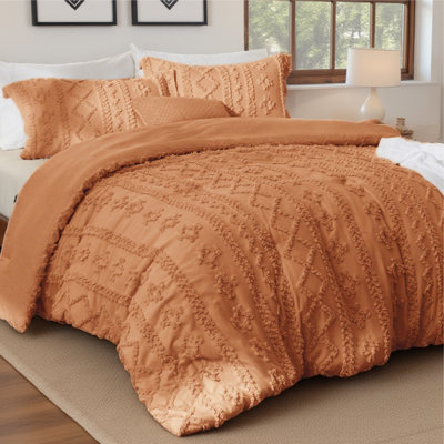 Bedsure Tufted Boho Full Comforter Set – 3-Piece Pumpkin Shabby Bedding，Farmhouse Jacquard Bed Set with Embroidery, All-Season Softness for Cozy Bedrooms & Boho-Chic Gifts