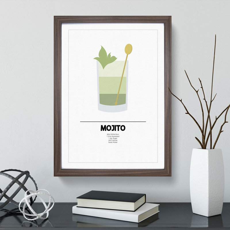 Mojito Cocktail - Picture Frame Graphic Art, 48cm H x 36cm W x 2cm D, Walnut Framed
