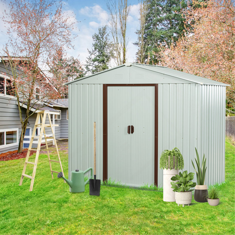 6Ft X 5Ft Outdoor Metal Storage Shed With Metal Foundation ,White, Mint, 6.03 ft W x 6.3 ft D