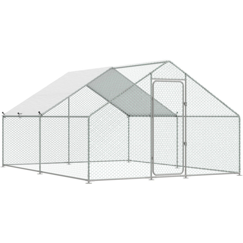 Grand poulailler en métal pour cour avec abri, 13 x 10 x 6,4 pi, 76,8 po H x 120 po L x 156 po P