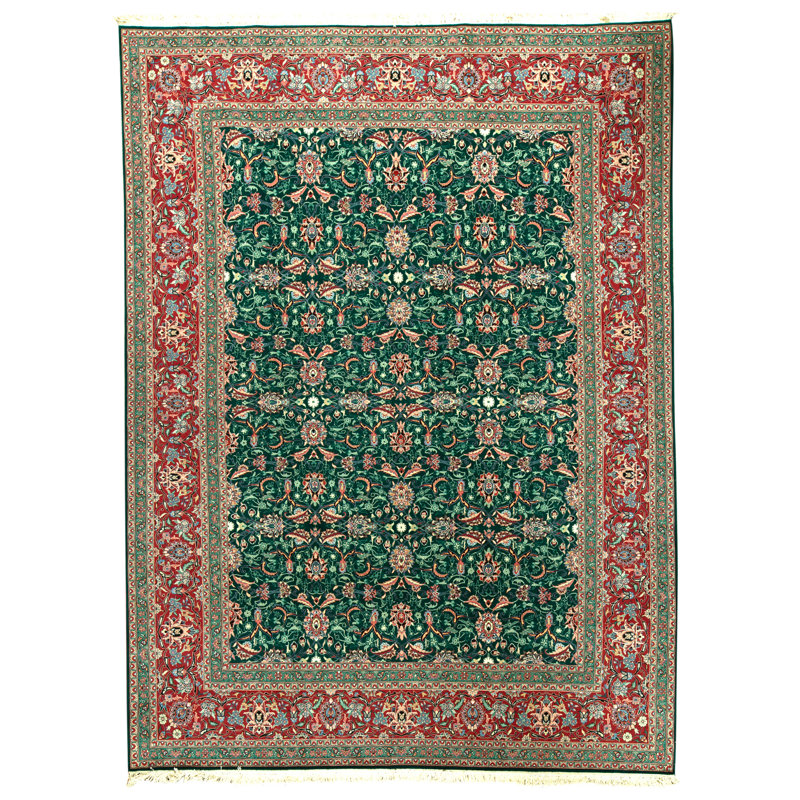 Hand Knotted Wool Oriental Area Rug in Light Green And Rust