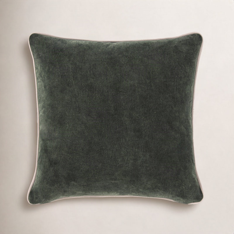 Harriet Cotton Throw Pillow, Forest Green, Square 22"