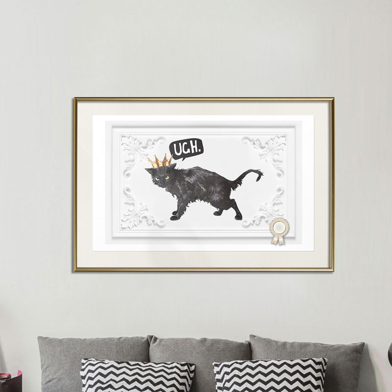 " Cat Rules I ", 24" W x 16" H, Black Framed