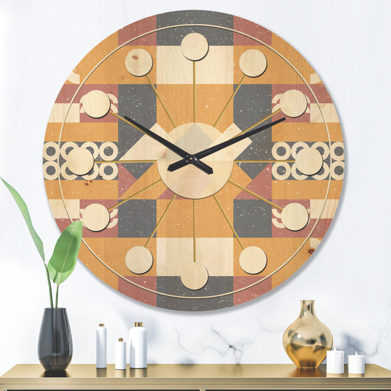 Horloge murale en bois à motif géométrique VI, Très grand