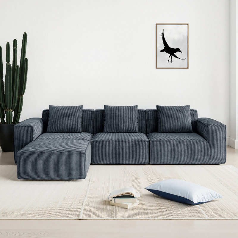 Canapé modulaire modulaire à conversion libre, Gris, H 22,4 po x l 118 po x P 39,4 po, 4