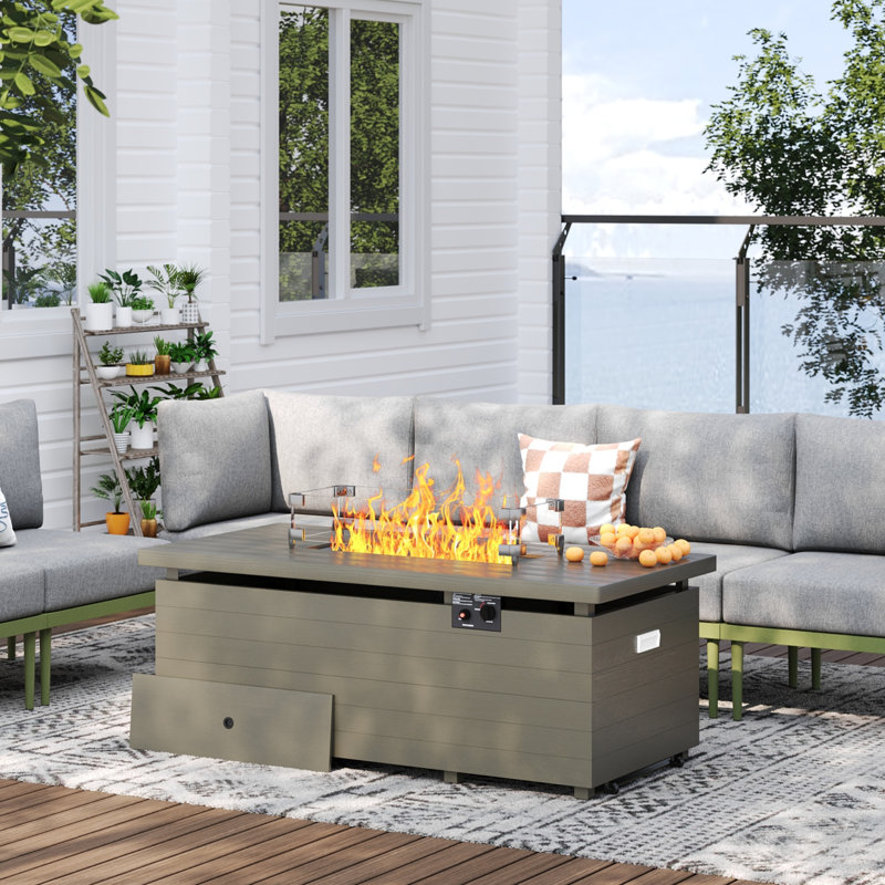 5 Pcs Patio Furniture Set With Fire Pit Table Metal Outdoor Sectional Sofa With 6" Olefin Cushion, Green