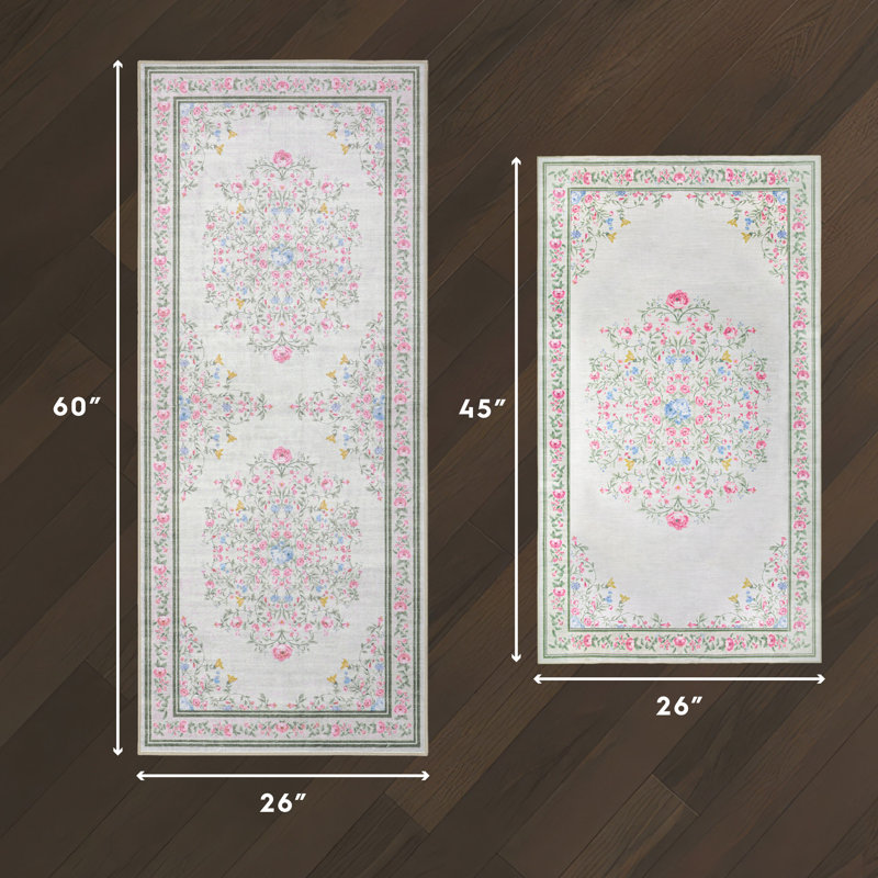 Laura Ashley Washable Printed Velvet Rug, Ivory