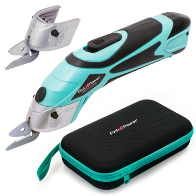 Pink Power Electric Fabric Scissors Box Cutter For Crafts, Sewing, Cardboard, & Carpet - Aqua Splash Cordless Electric Scissors Fabric Cutter w/ Storage Case