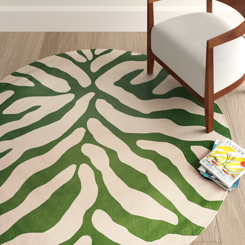 Cervin Chenille Animal Print Indoor Rug, Round 5'