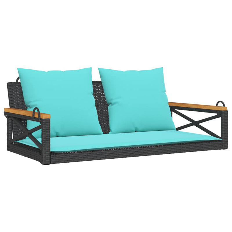 Banc en rotin 24,8 po x 24,4 po x 15,7 po Highland Dunes, Noir / Bleu