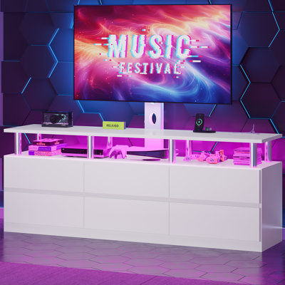 Modern Led Tv Stand With Mount And Power Outlet, With 6 Drawers,Tv Mount For 32/45/55/60/65/70/75 Inch Tvs,Entertainment Center For Living Room,Bedroom