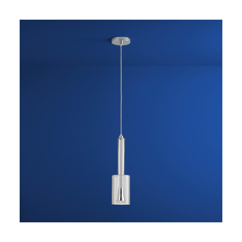 Luminaire suspendu cylindrique 1 lumière Spindle, Chrome poli, Miroir