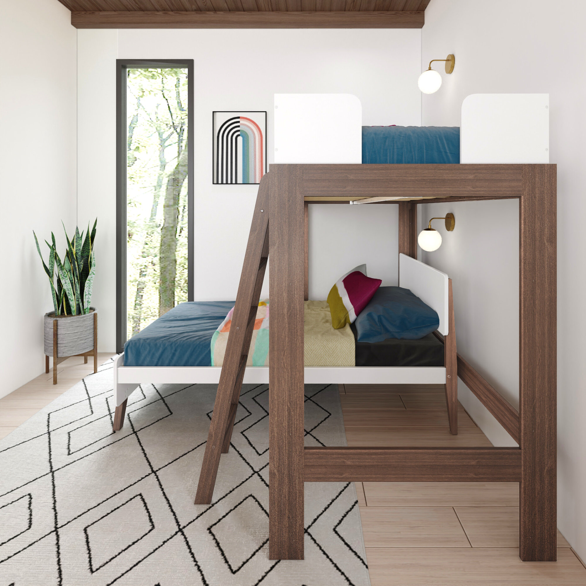 Ambur Solid Wood L-Shaped Bunk Beds by Isabelle & Max, Twin over Twin, White/Walnut