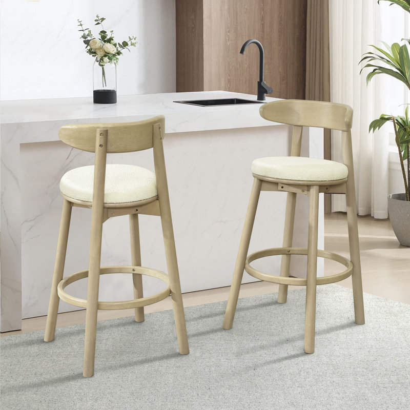 Tabourets de bar rembourrés Mid-Century, Frêne clair