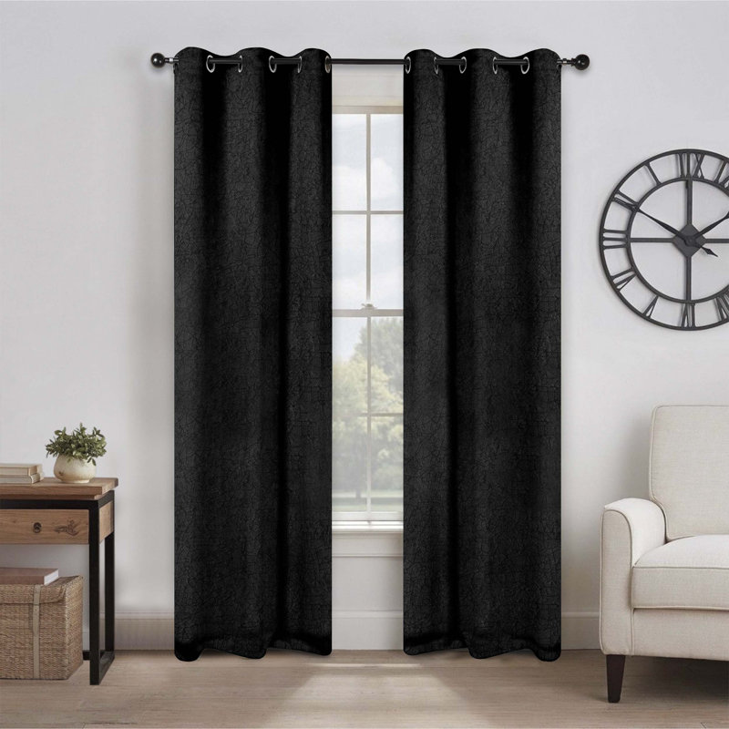 Kinlaw Textured Thermal Polyester Light Filtering Room Darkening Curtain Pair, 42" W x 84" L, Black