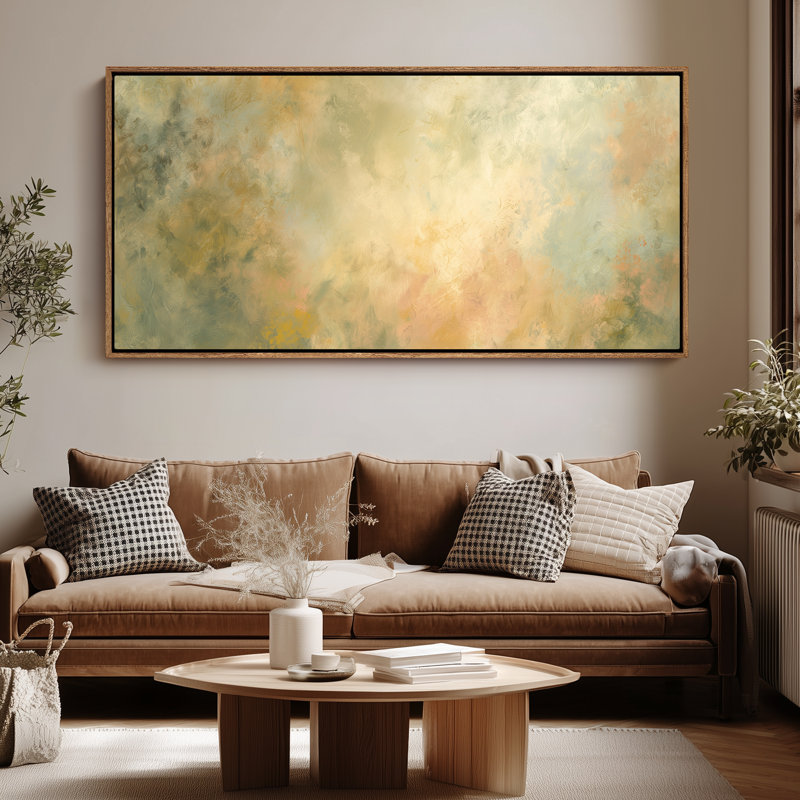 Doux champ abstrait doré pour chambre à coucher ou salon, impression murale, H 30 po x l 60 po, Naturel