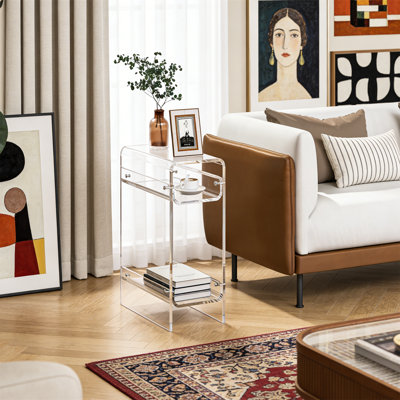  8.7'' Narrow Acrylic End Table,Modern Two-layer Shelf Side Table,Suitable for Living Room, Bedroom and Study. Three Colors are Available.