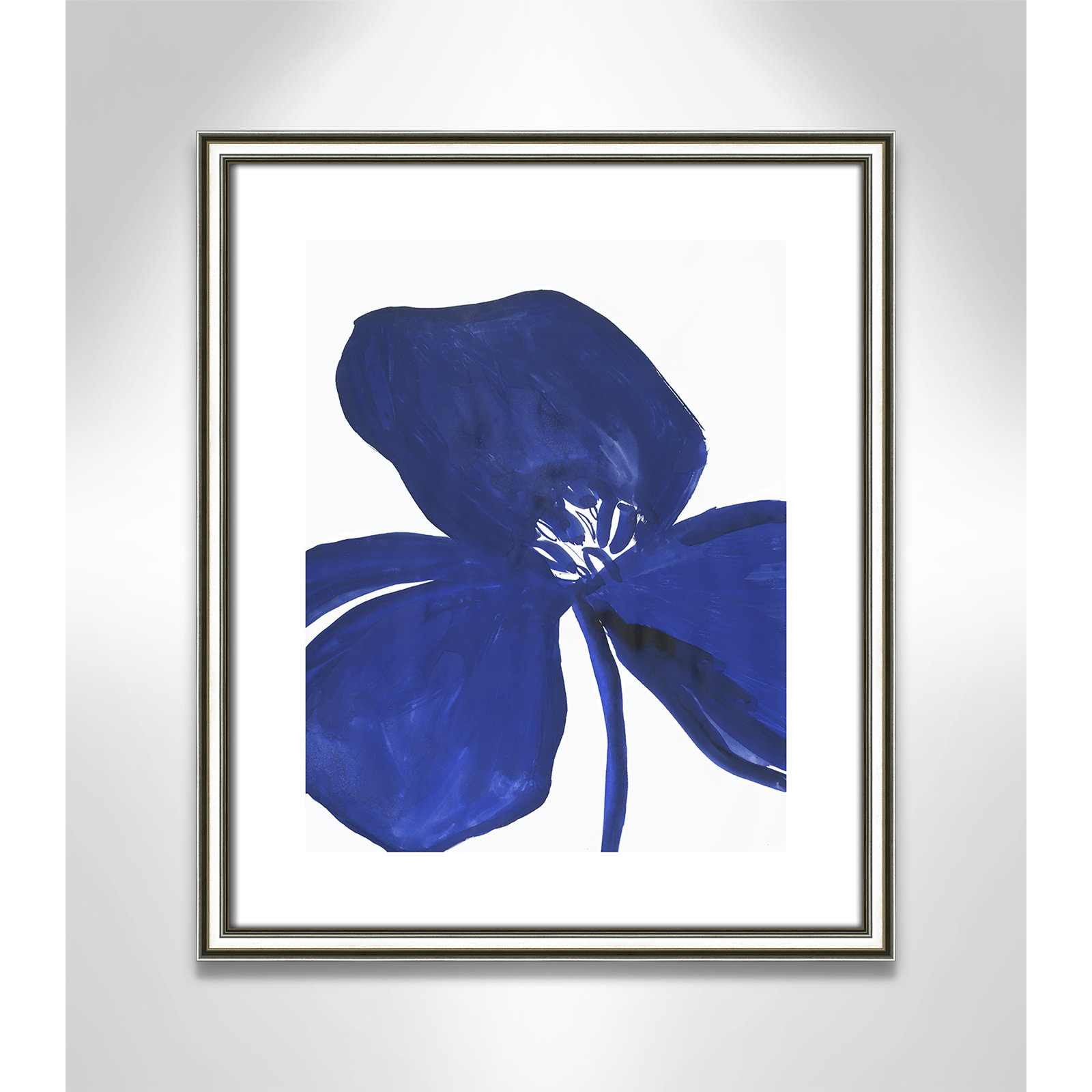 Clarisse "Indigo Petal II" Painting, 20.25" H x 17.25" W x 0.88" D, Silver Framed Paper