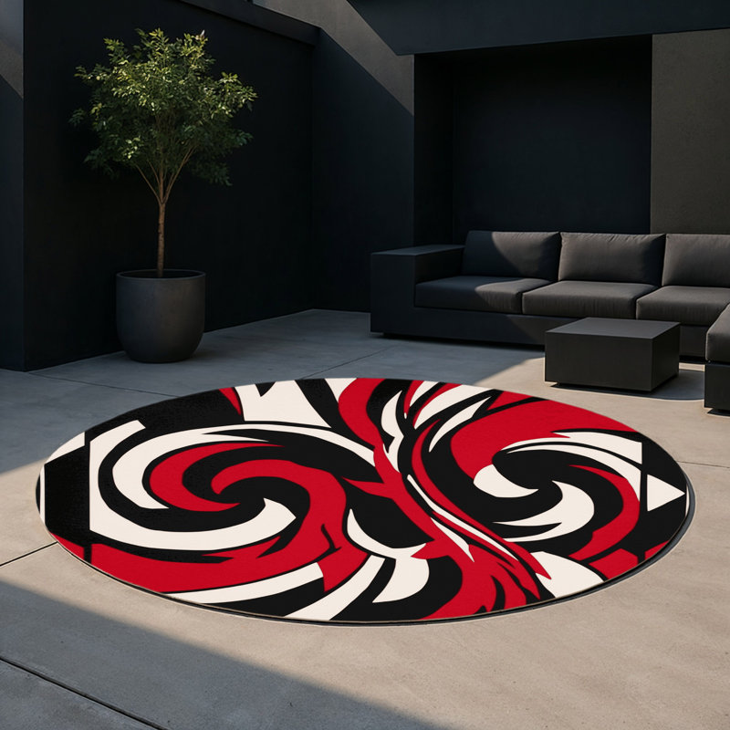 Midnight Phoenix Indoor And Outdoor Area Rug, Round 5'