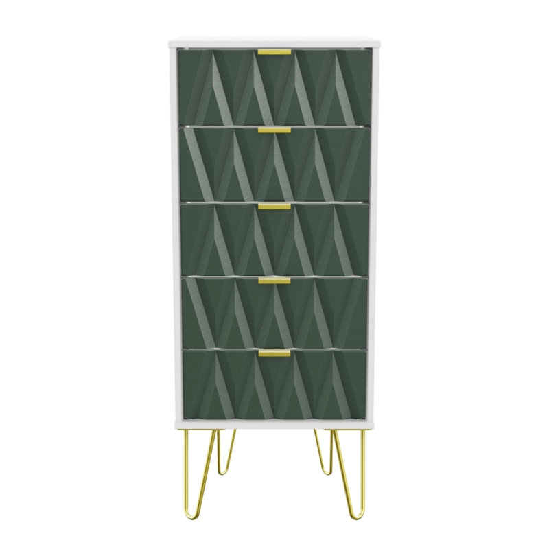 Fully Assembled Diamond 5 Drawer 45Cm W, Labrador Green / White