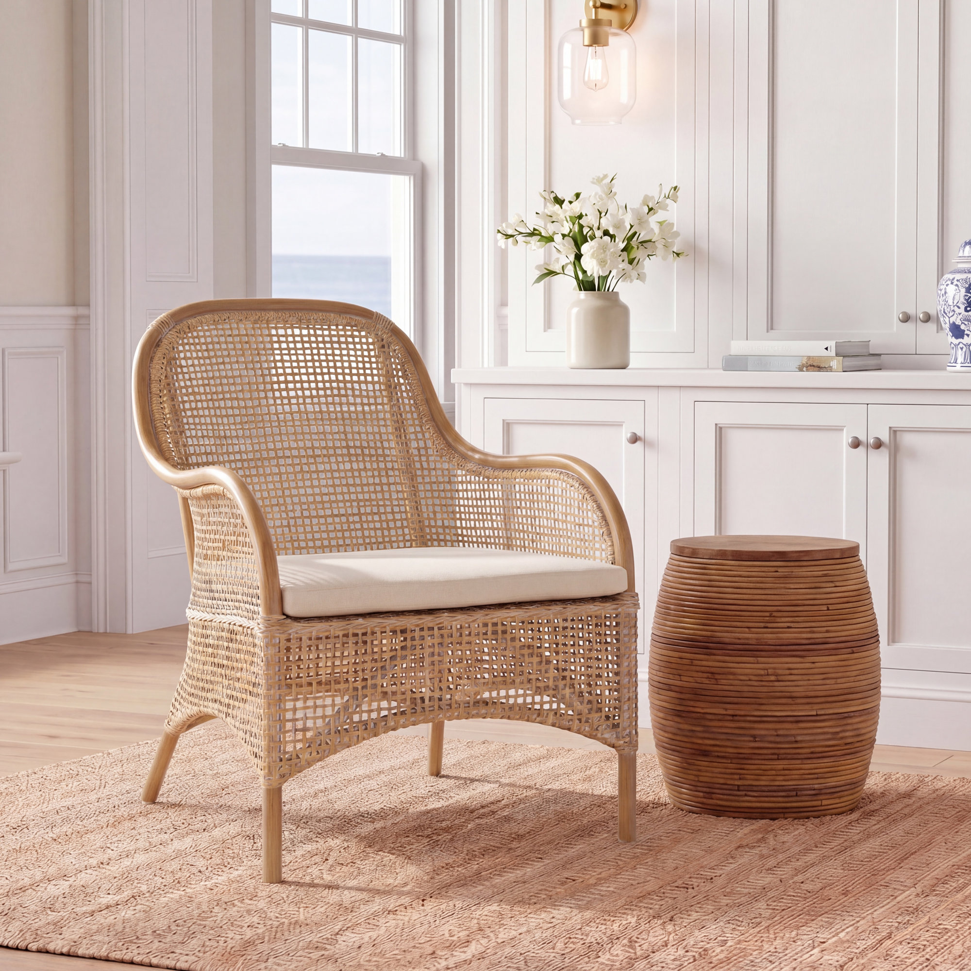 Sparrow Upholstered Armchair, Grey White Wash/White