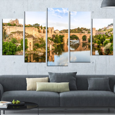 Toledo Bridge In Spain Landscape - 5 Piece Wrapped Canvas Photograph