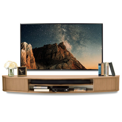 Floating TV Stand Curved Oak Wall Mount 72" Console - Arc - Wheat