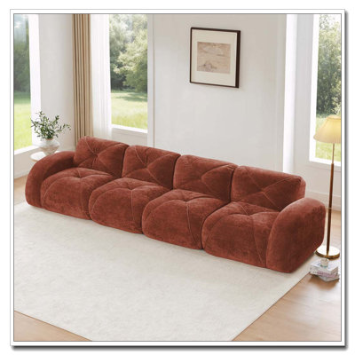 140''Soft Velvet Fabric,Boneless Sofa With Tufted