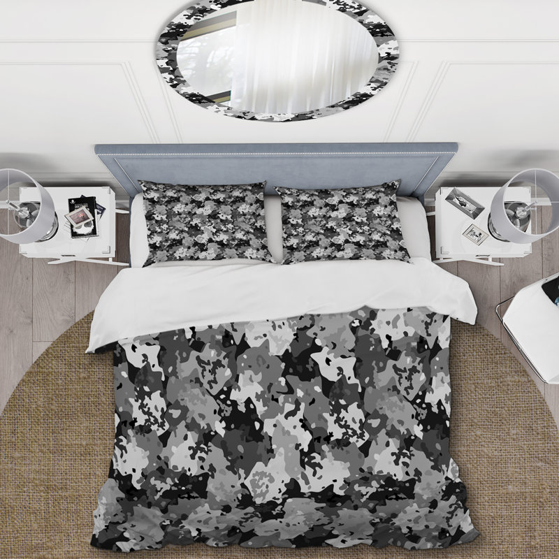 Camouflage blanc et noir - ensemble de housse de couette abstrait - microfibre de polyester