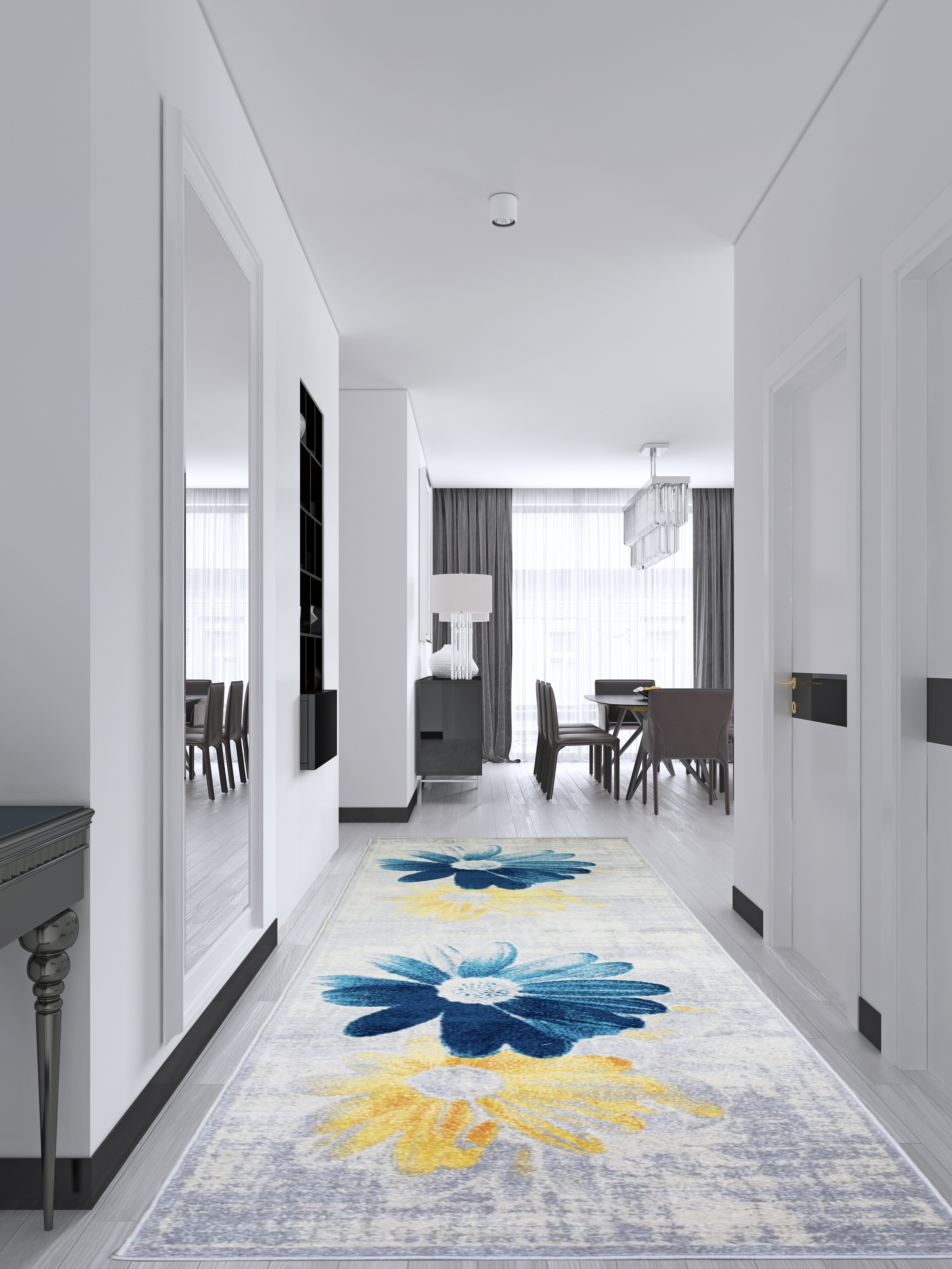 Ebern Designs Criddle Floral Teal or Yellow Contemporary Area Rug ...