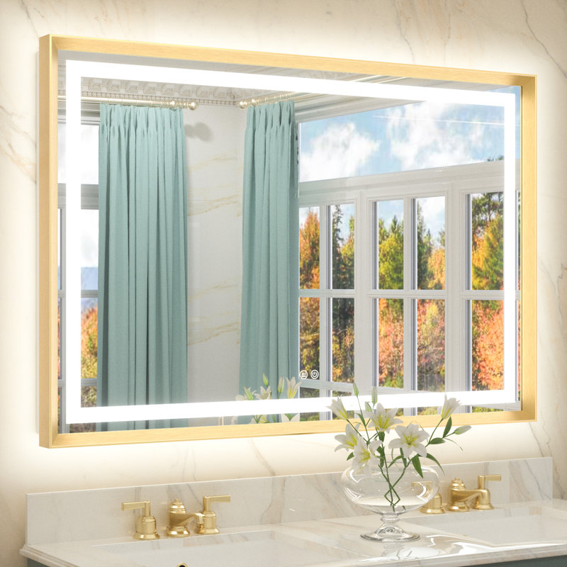 Miroir de salle de bain Dineen, Doré, 48 po x 32 po