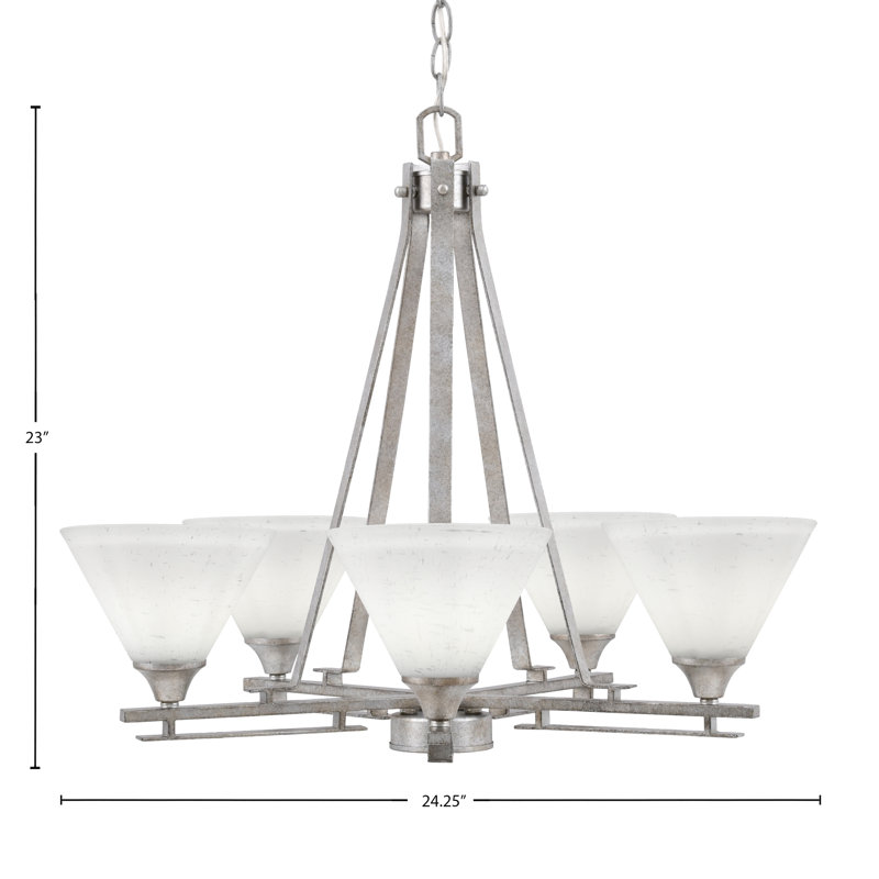 Lustre 5 lumières Uptowne illustré en finition argentée vieillie avec verre mousseline blanc 7 "