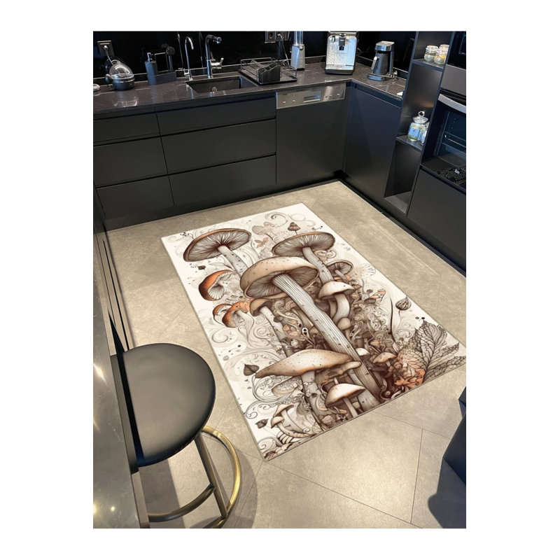 Modern Decorative Washable Carpet With Mushroom Pattern, Runner 2'6" x 9'11"