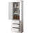 Tall White Storage Cabinet With Three Drawers For Office Decor, Metal Hinges, Easy To Maintain Kitchen Pantry Use, - Tipping Device-901947483